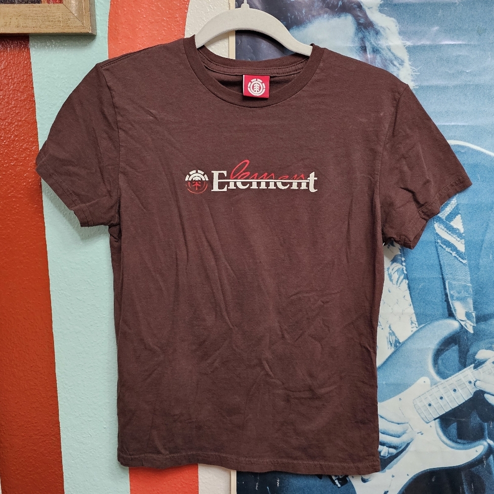 Y2K Element Skateboards Brown Logo T-Shirt XL Cotton Juniors Crew Neck
